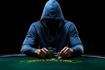 Wall Mural - A mysterious masked figure overseeing a poker table, anonymous casino gambling banner