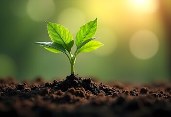 a tree growing from a small seed in rich soil create with ai