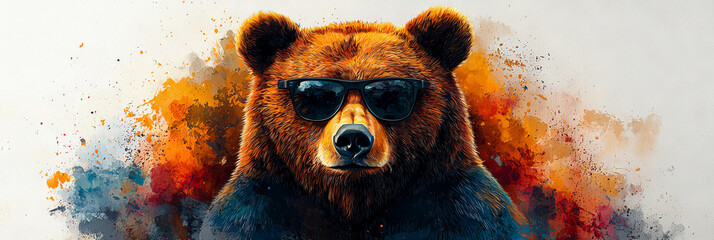 Canvas Print - Cool bear sporting sunglasses against a colorful splatter background.