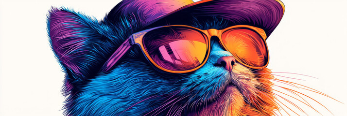 Poster - Cool cat with sunglasses and hat.