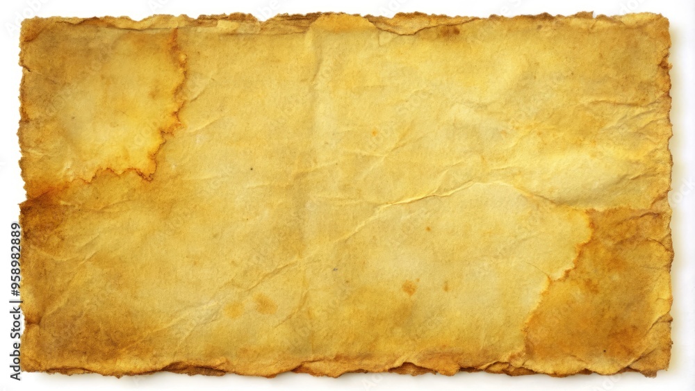 Tea Stained Ripped Paper Vintage, worn, and torn paper texture with yellowed edges, creases, and ...