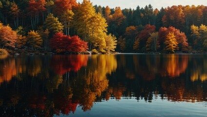 autumn trees reflected in water