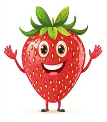 Animated strawberry fruit cartoon character in a modern style