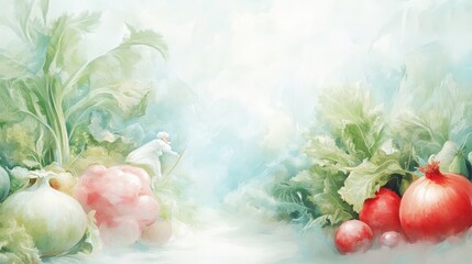 Wall Mural - A painting of a garden with a man in the foreground