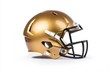 © Premreuthai - Stylish gold football helmet isolated on white background, perfect for sports-themed projects and branding.