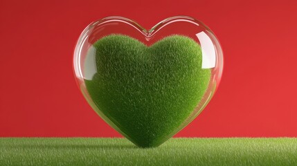 Sticker - A heart made of grass is in a clear glass