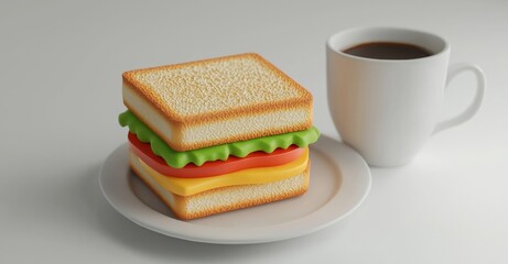 Wall Mural - Breakfast set icon. Butter bread toast and black coffee kopi-o in vintage Nanyang style.