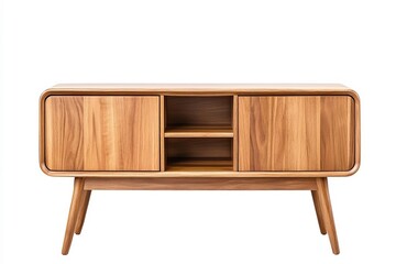 Stylish wooden sideboard with minimalistic design, perfect for modern living rooms or dining areas, showcasing natural wood grain.