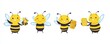 © VIK - Cartoon cute bee with different poses holding honeycomb, honey dipper and victory sign gesture illustration collection in flat design