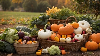 Wall Mural - pumpkins in a basket