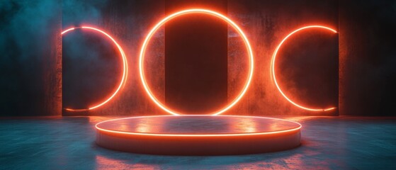 A neon sign with three circles and a black hole in the middle