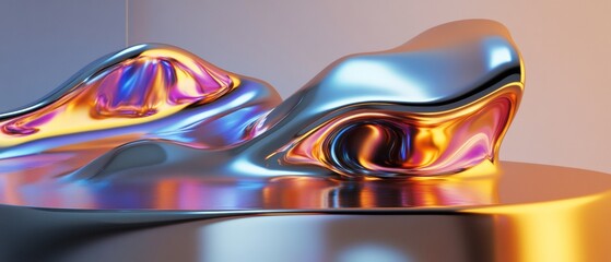 Wall Mural - A shiny, metallic object with a wave-like shape