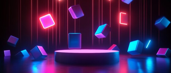 Canvas Print - a neon sign with a blue and purple background and a red