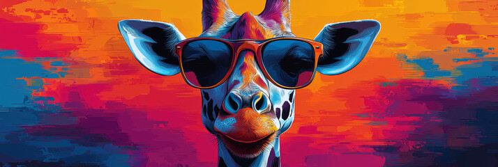 A cool giraffe wearing sunglasses and smiling.