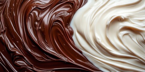 A mesmerizing contrast of dark and white chocolate, swirling together in a harmonious blend.