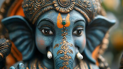 Close up of Ganesha Statue with Golden Accents