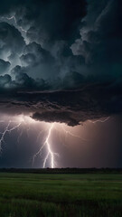 Wall Mural - lightning over the field