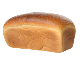 A single loaf of bread isolated on a white background, showcasing its texture and shape clearly