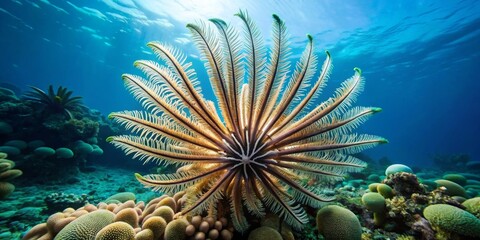 Wall Mural - Feather Star in a Coral Reef, Underwater Photography, Colorful Marine Life, Blue Water, Feather Star, Underwater Photography, Marine Life