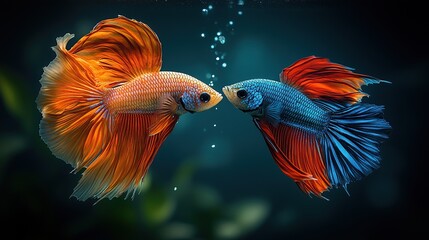 Vibrant Betta Fish Face-Off Underwater