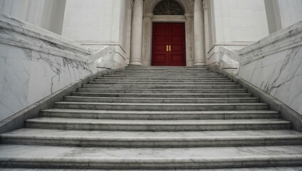 Wall Mural - White marble stairs leading up to a bright door, creating an elegant contrast.