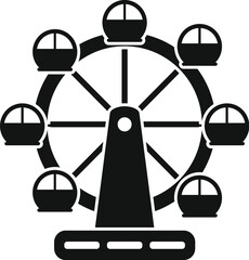 Sticker - Black solid icon for a ferris wheel, a popular attraction at amusement parks and carnivals, providing breathtaking views from its rotating cabins