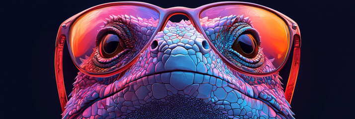 Canvas Print - A close-up of a lizard wearing sunglasses, looking cool and confident.