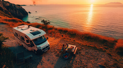 camper dining bbq  sitting family love, child, children get together on bench with  friends, girls lifestyle, senior,journey, tourism with family, roadtrip on california coast 