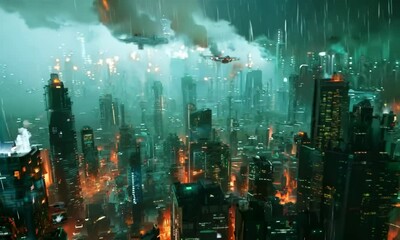 Cybernetic cityscape with neon lights. Video