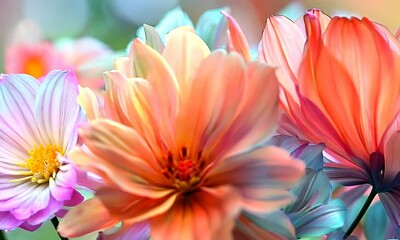 Canvas Print - A bouquet of colorful flowers, their petals unfurling like works of art. Video