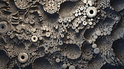 Wall Mural - abstract background with dotted fractal ornament and science styled cellular mesh