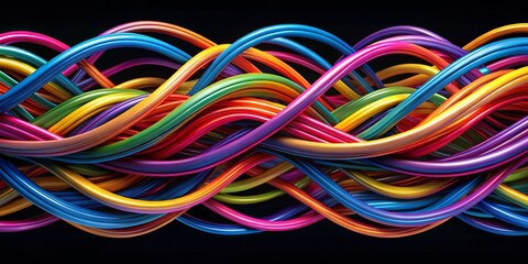 Wall Mural - Intertwined Rainbow Curves A Vibrant Abstract Composition of Wavy, Glossy Lines, Abstract, Design, 3D , ,