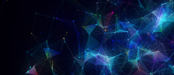 Wall Mural - Blue network connection structure. Digital background with dots and lines. Big data visualization. 3D rendering.