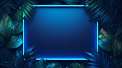 Wall Mural - Colorful nature concept, Neon colorful of tropical leaves with neon frame. Neural network ai generated art