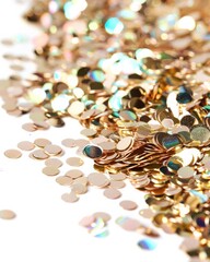 Aufkleber - Sparkling Gold Sequins on White Background - Reflections and Intricate Details