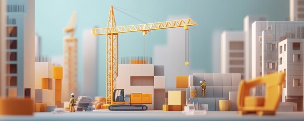 A vibrant construction scene featuring a crane and machinery amidst colorful building blocks, symbolizing growth and development.