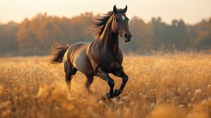 Poster - Running Horse in Golden Field