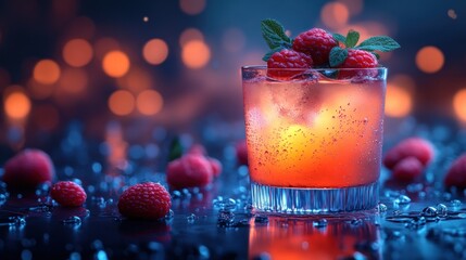 Refreshing Raspberry Cocktail with Bokeh Lights