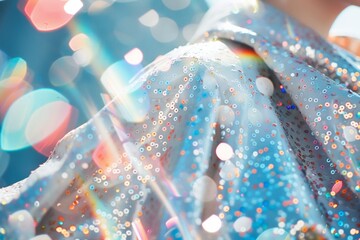 Aufkleber - Close-Up of Multicolored Sequins on Fabric in Daylight Creating a Captivating, Detailed, and Radiant Visual