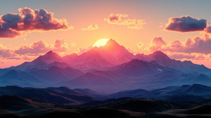 Wall Mural - Majestic Mountain Sunset