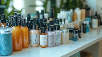 Wall Mural - A Shelf of Bottles of Skincare Products