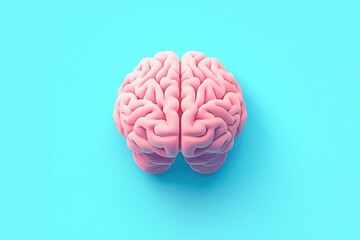 Wall Mural - illustration of the human brain, in a pink color on a blue background, with a simple and minimalistic design Generative AI