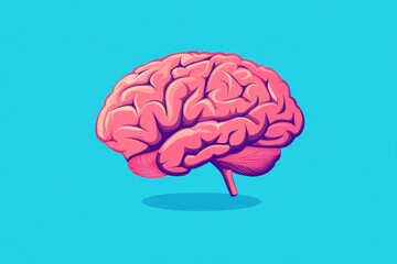 Wall Mural - illustration of the human brain in pink and red on a blue background, with a simple flat design, min