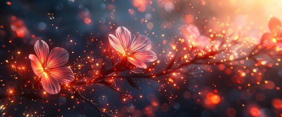 Poster - Glowing flowers with bokeh background.