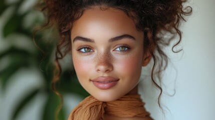 Poster - Portrait of a Beautiful Woman with Curly Hair