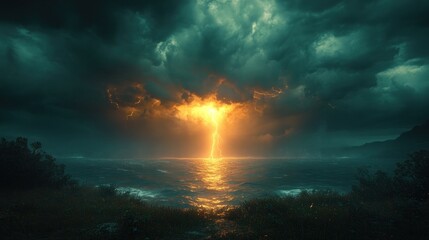 Canvas Print - Lightning Storm Over the Sea