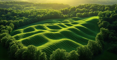 Wall Mural - Rolling Green Hills at Sunset