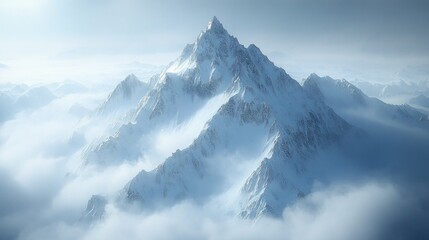 Snowy Mountain Peaks Emerging from Clouds