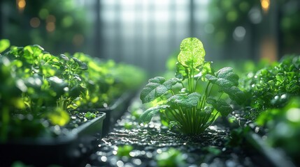 Wall Mural - Green Plant Growth in a Greenhouse