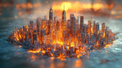 Sticker - Cityscape ablaze with lights, a miniature city